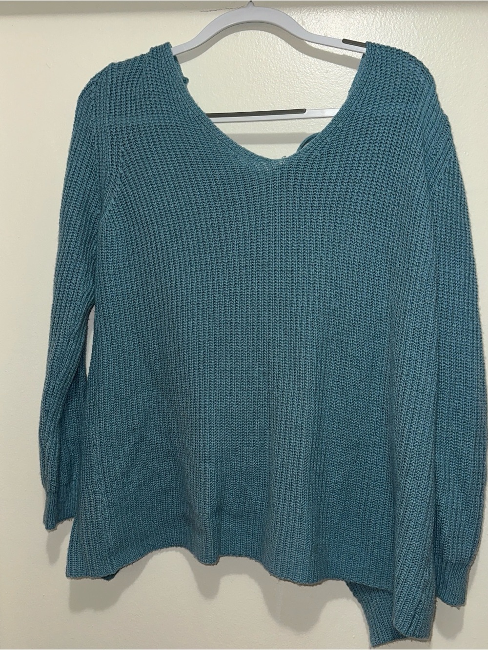 She + Sky Blue Women's Sweater with Lace Up Back